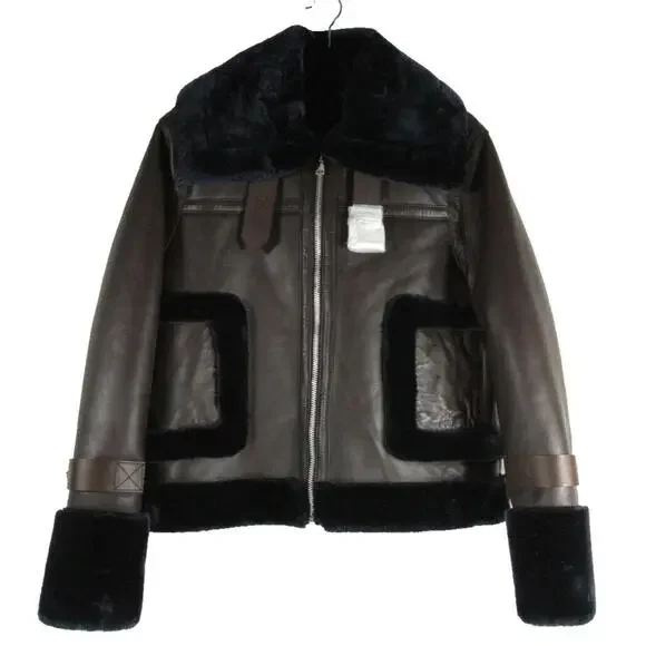 NEW, WALTER BAKER Lianna Faux Fur-Trimmed Leather Jacket - Chocolate L #C3808 - Picture 4 of 9